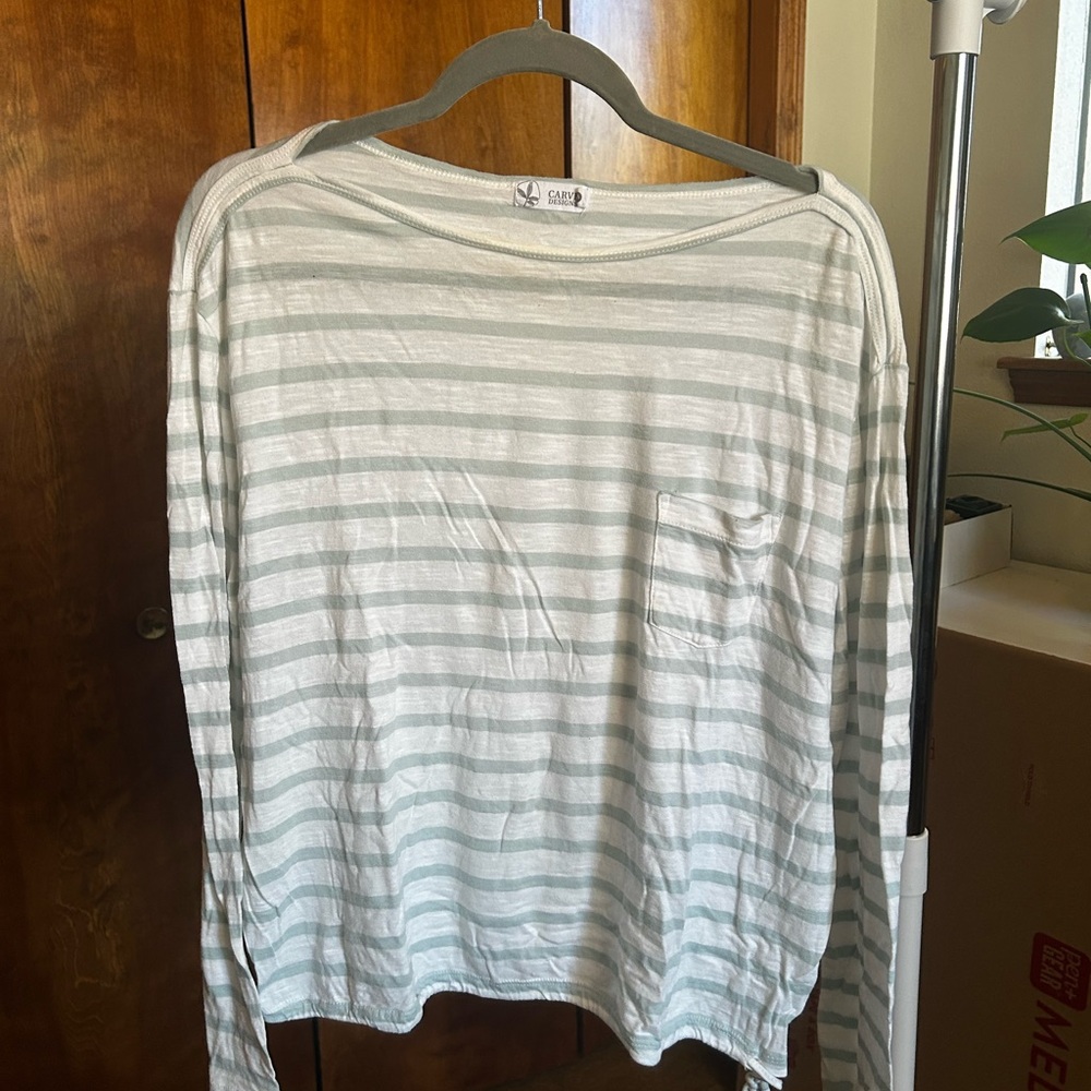 Carve Designs Mint and White Striped Tee